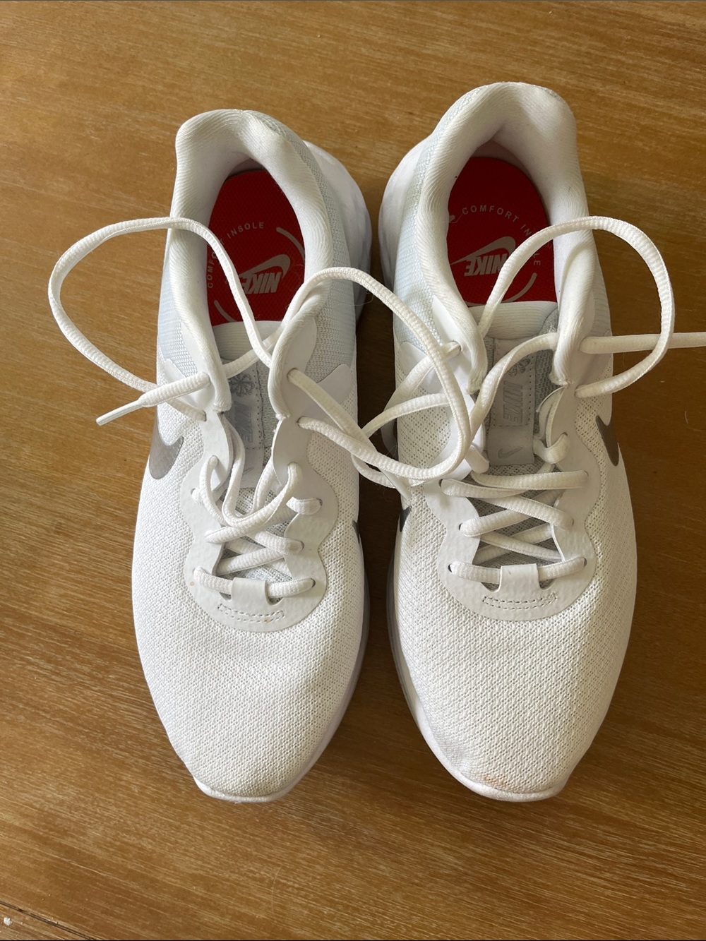 Nike Women’s White Sneakers with Silver Swoosh